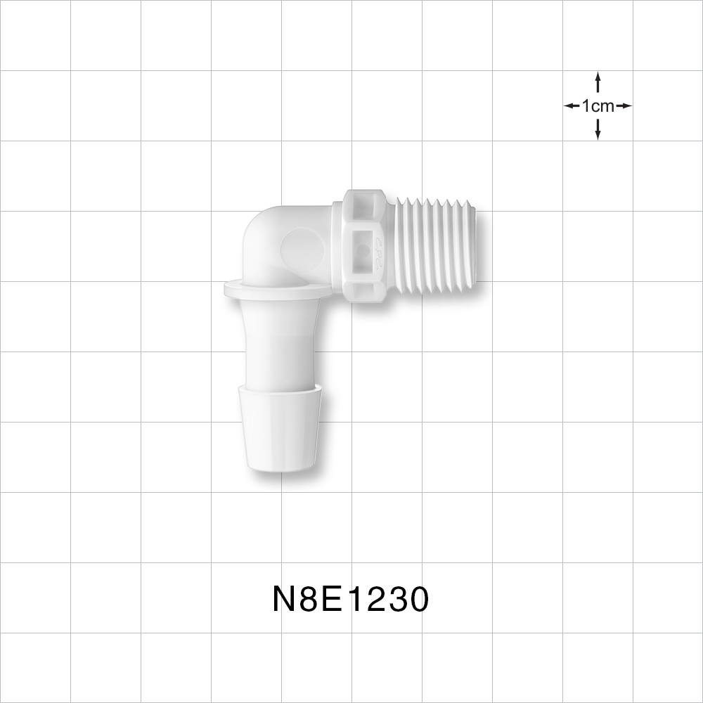 Threaded Elbow Connector, Barbed, White, 100/Bag