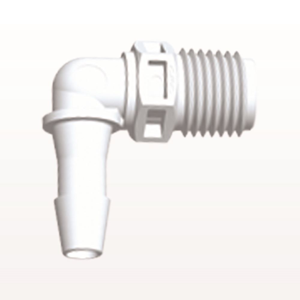 Threaded Elbow Connector, Barbed, White, 100/Bag