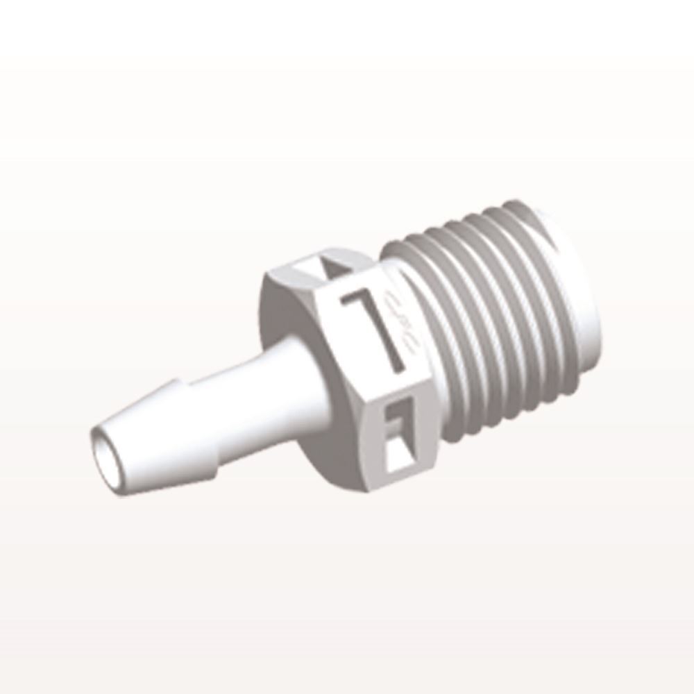 Threaded Connector, Barbed, White, 100/Bag