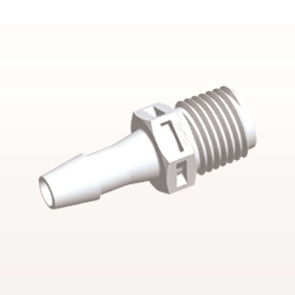 Threaded Connector, Barbed, White, 100/Bag
